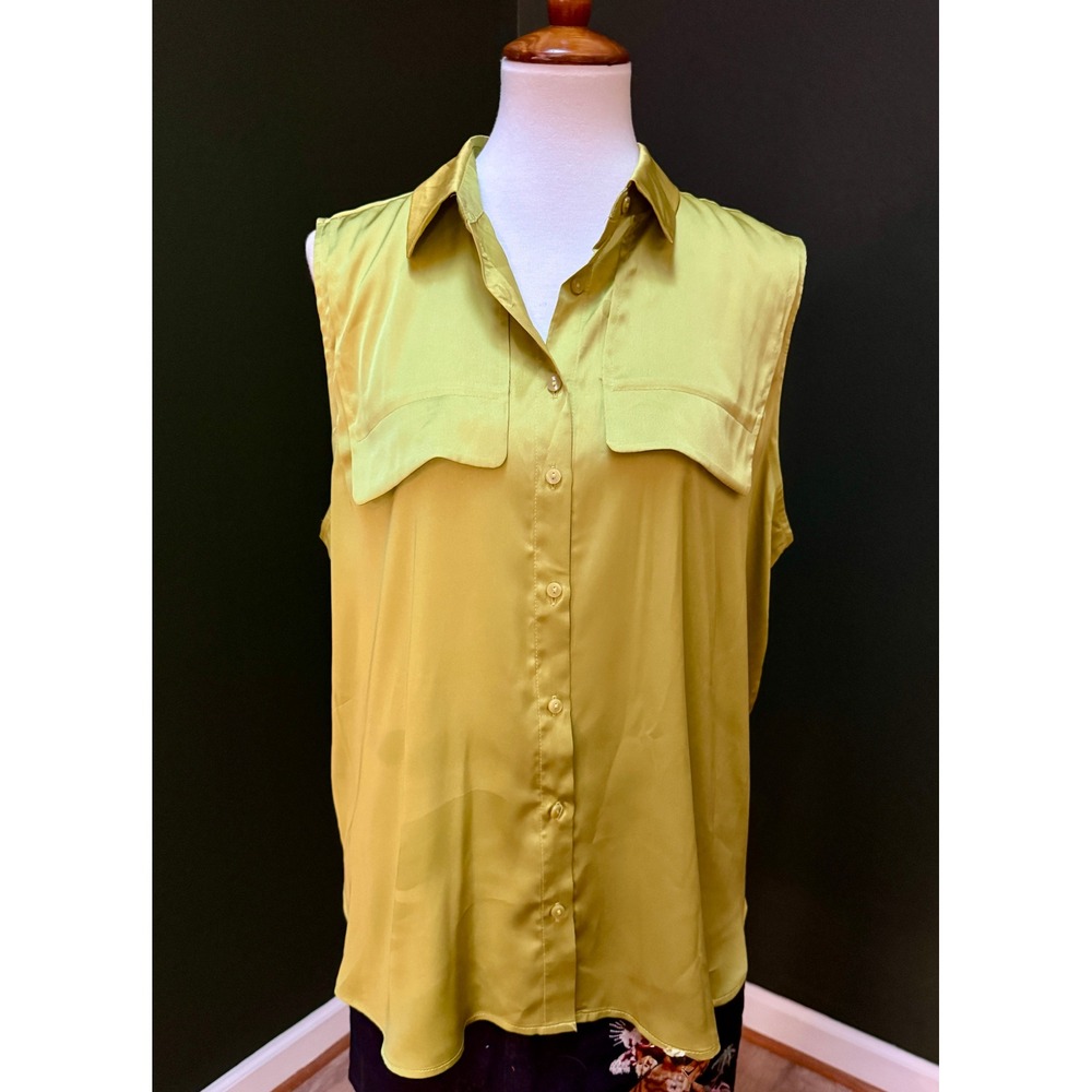 Worthington Yellow Sleeveless Collared Button Front Top Women's XL